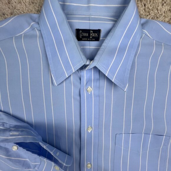 Vintage Gitman Bros USA Made Point Collar 16.5 35 Striped White Blue Long Sleeve - Picture 1 of 13